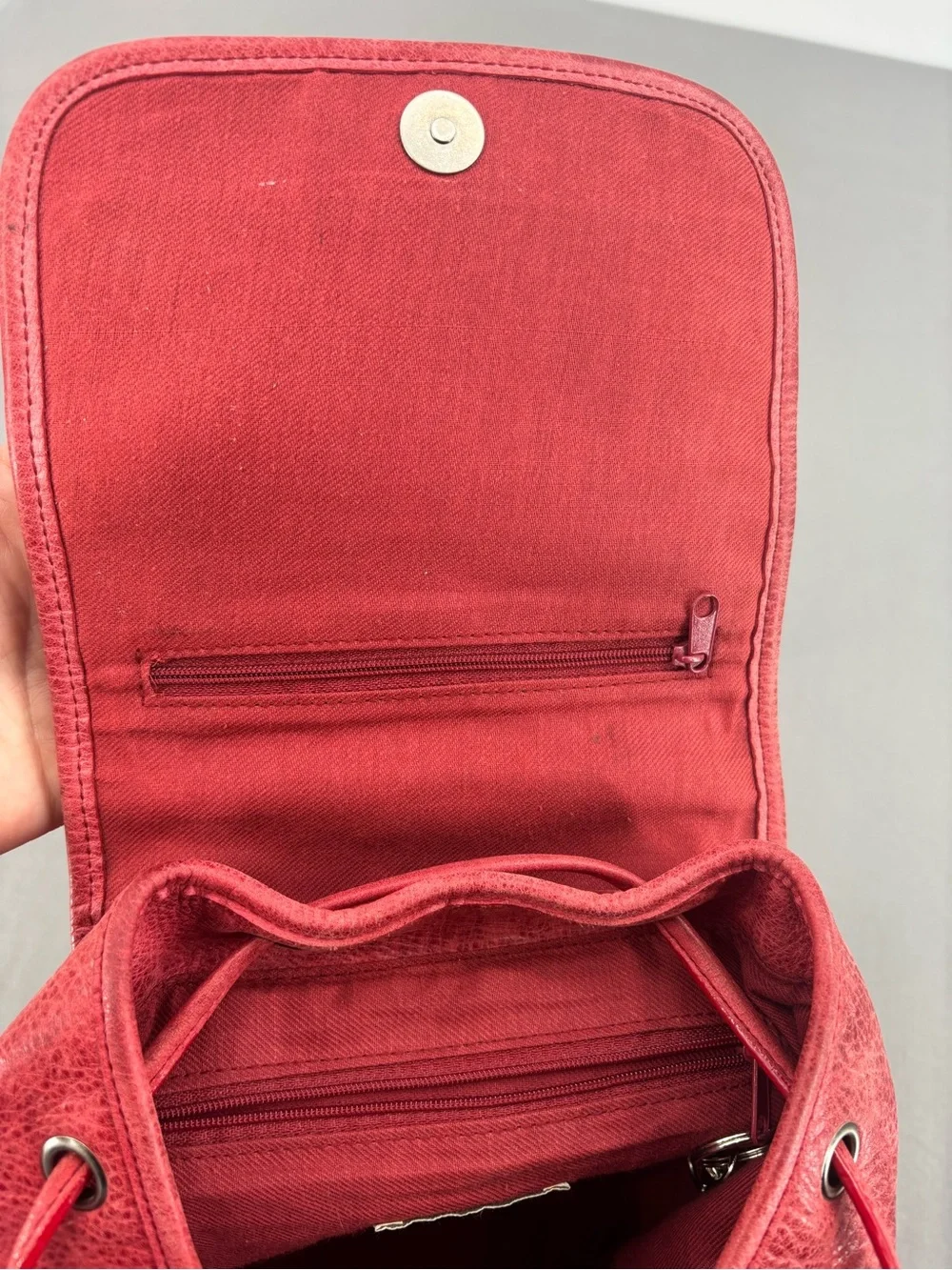Ellington Red Genuine Leather Backpack Rucksack Distressed Drawstring Boho Bag